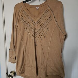 Reba Tan Studded Women's Blouse